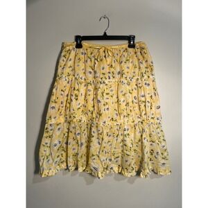 Vintage Lauren Ralph Lauren Yellow‎ Ditsy Floral Cottagecore Tiered Skirt Medium